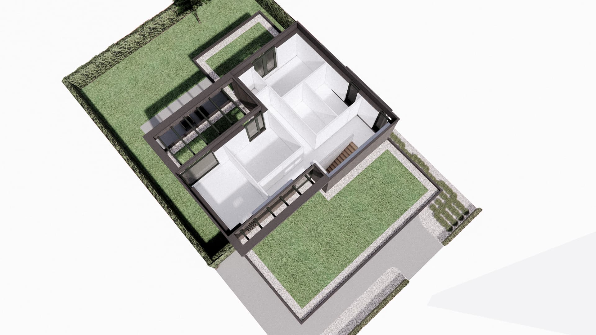 Plattegrond met zwarte structuur en witte binnenruimten